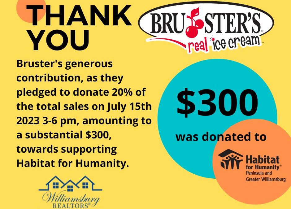 Bruster's contributed $300 towards HFH fundraiser