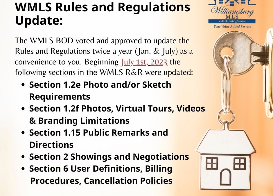 WMLS Rules & Regs Update