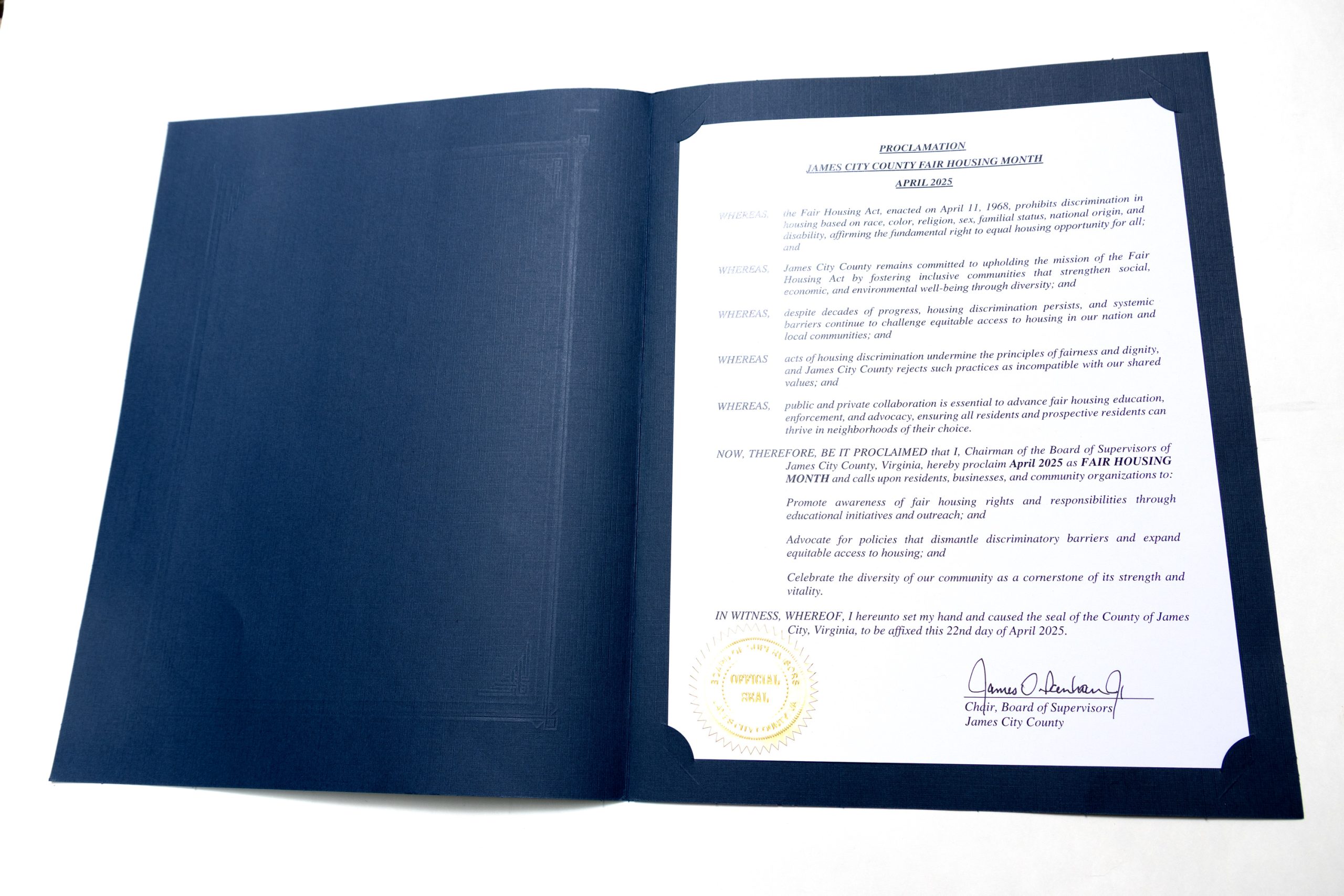 112 To commemorate Fair Housing Month, proclamations were issued recognizing the importance of fair housing and equal housing opportunities for all.